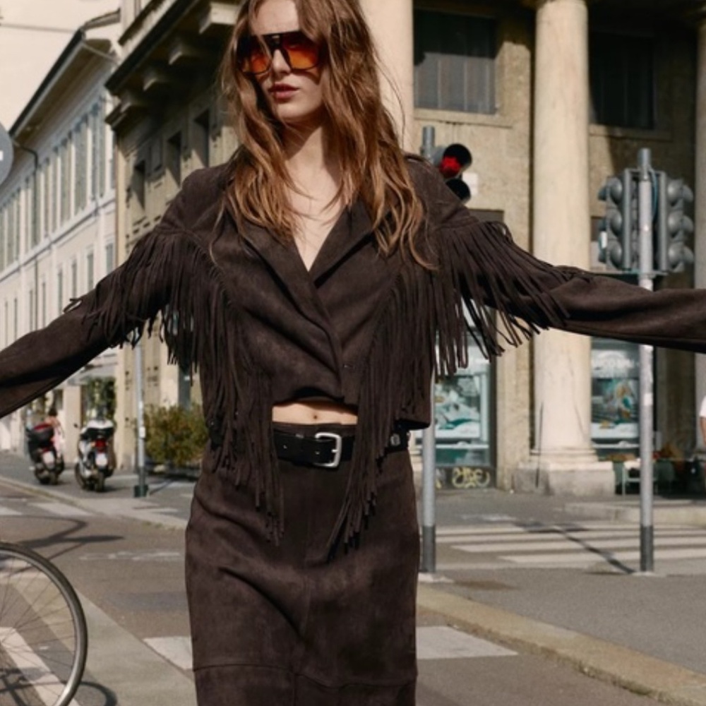 Zara fringe faux suede blazer. Brand new with tags